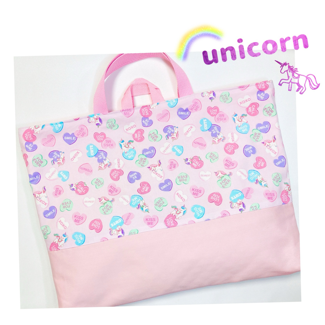 no.489 ピンクユニコーンキャンディーハーツレッスンバッグ大サイズ