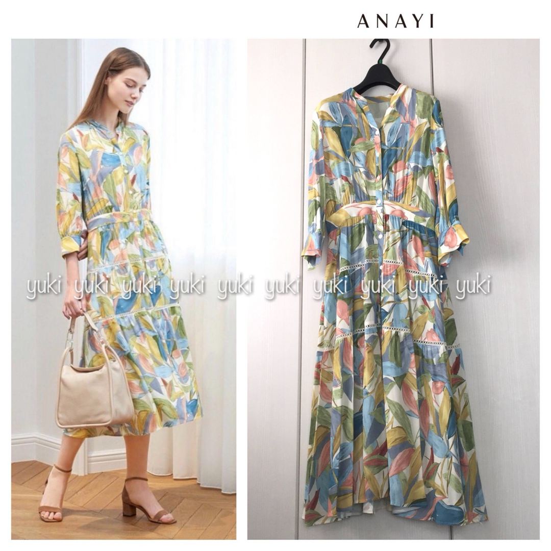 ANAYI - ANAYI ペイントリーフプリントフレアシャツワンピース ANAYI - ANAYI ペイントリーフプリントフレアシャツワンピース