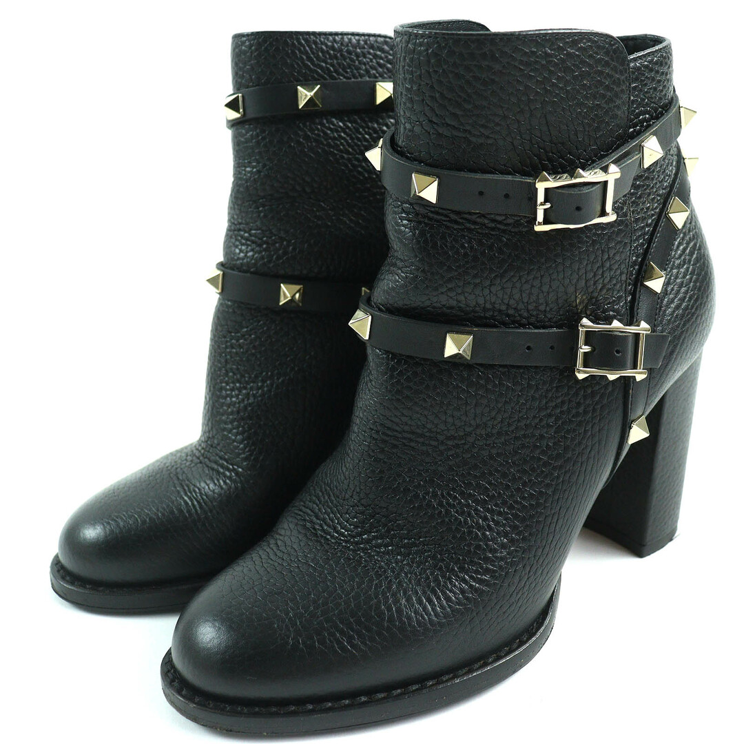 valentino garavani - 美品△Valentino Garavani ヴァレンティノガラヴァーニ ロックスタッズベルト レザー ショートブーツ アンクルブーツ ブラック 36 イタリア製 レディース