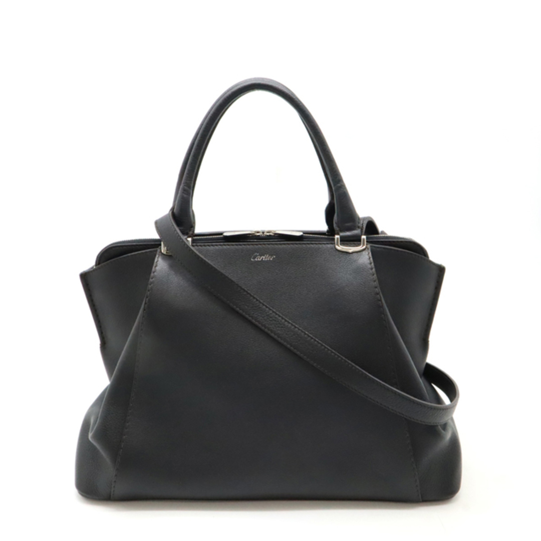 Cartier - Cartier カルティエ C ドゥ カルティエ SM ハンドバッグ トートバッグ 2WAY ショルダーバッグ レザー ブラック 黒 シルバー金具 L1001830