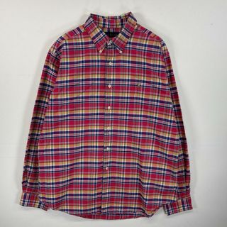 ラルフローレン(Ralph Lauren)の古着 ラルフローレン RALPH LAUREN 長袖シャツ ボタンダウンシャツ ワンポイント ロゴ 刺繍 肉厚 XL  レッド系 マルチカラー メンズ(シャツ)