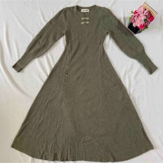 リリーブラウン(Lily Brown)の【LILY BROWN】チャイナディティールニットワンピース ロング　リブニット(ロングワンピース/マキシワンピース)