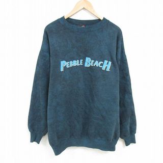 XL★古着 長袖 スウェット メンズ 90年代 90s ペブルビーチ 大きいサイズ コットン クルーネック USA製 濃緑 グリーン 霜降り 25jan23 中古 スエット トレーナー トップス(パーカー)