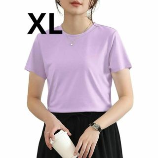 Tシャツ 大きいサイズ XL カットソー レディース 半袖 インナーシャツ 紫(Tシャツ(半袖/袖なし))