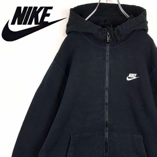 NIKE - 【定番デザイン】ナイキ　刺しゅうロゴ入りジップパーカー　ブラック　H1330