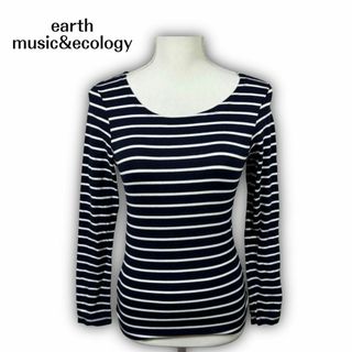 アースミュージックアンドエコロジー(earth music & ecology)の1290★【earth】ロンT　長袖　ボーダー　ネイビー　S　シンプル(カットソー(長袖/七分))