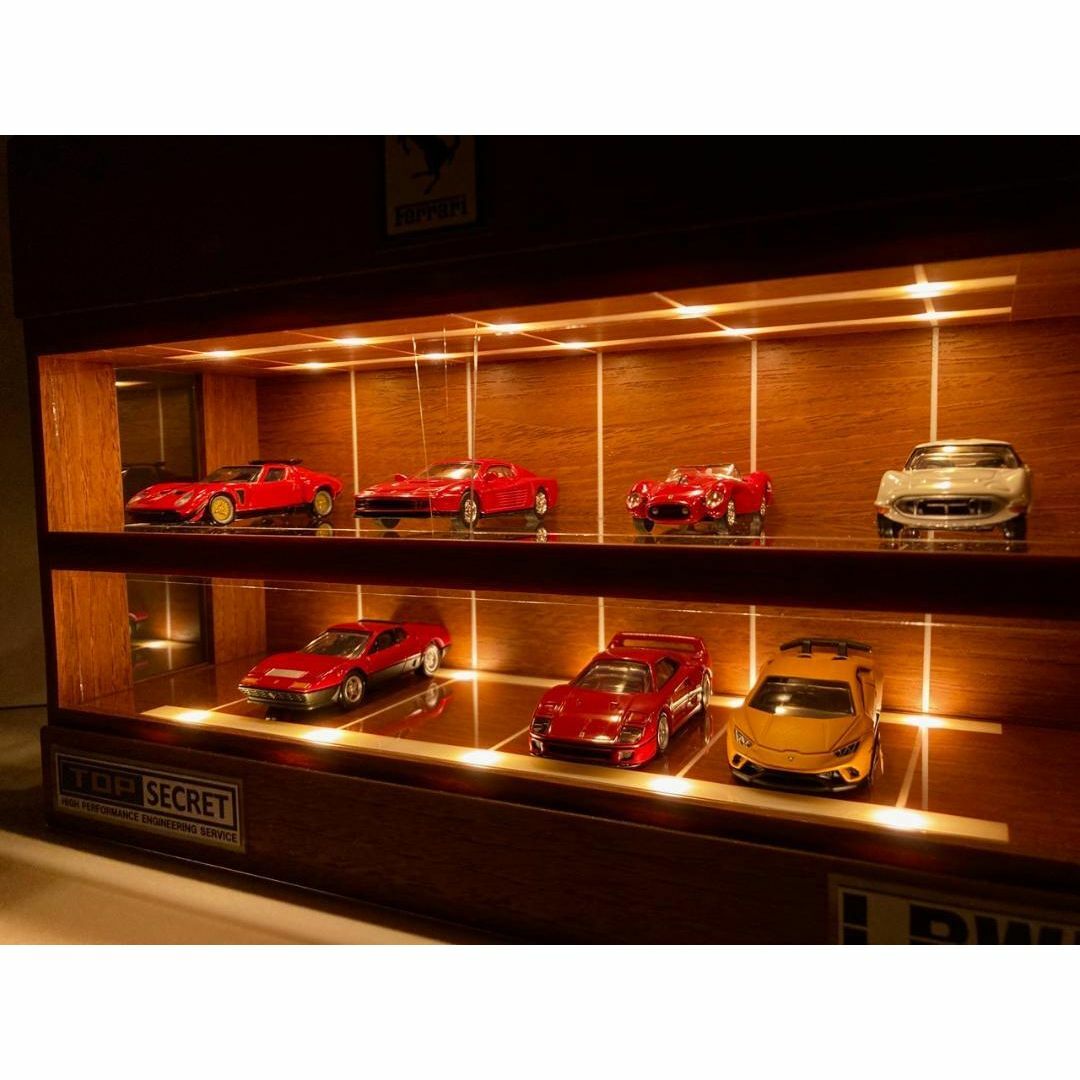 1/64展示16台可・チーク基調・2層式ディスプレーBOX /照明付ネオジオラマ 1/64展示16台可・チーク基調・2層式ディスプレーBOX /照明付ネオ