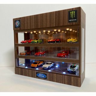1/64展示24台・2種ウォールナット・3層式 ディスプレーBOX/ネオガレージ(ミニカー)