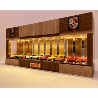 W40cm 1/64・Sミラー&ウッド・ディスプレーBOX・照明付・ネオジオラマ(ミニカー)