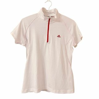 アディダス(adidas)のadidas レディース ハーフジップ L ホワイト 半袖　アディダス　ゴルフ(ウエア)