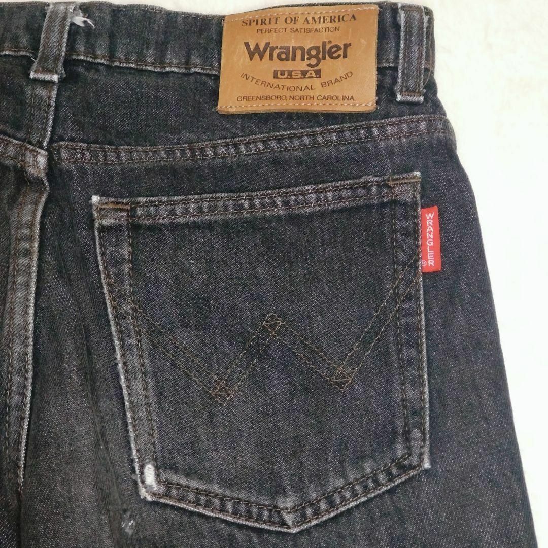 Wrangler - ラングラー ストレートデニムパンツ ダメージ加工 革 Wrangler - ラングラー ストレートデニムパンツ ダメージ加工 革