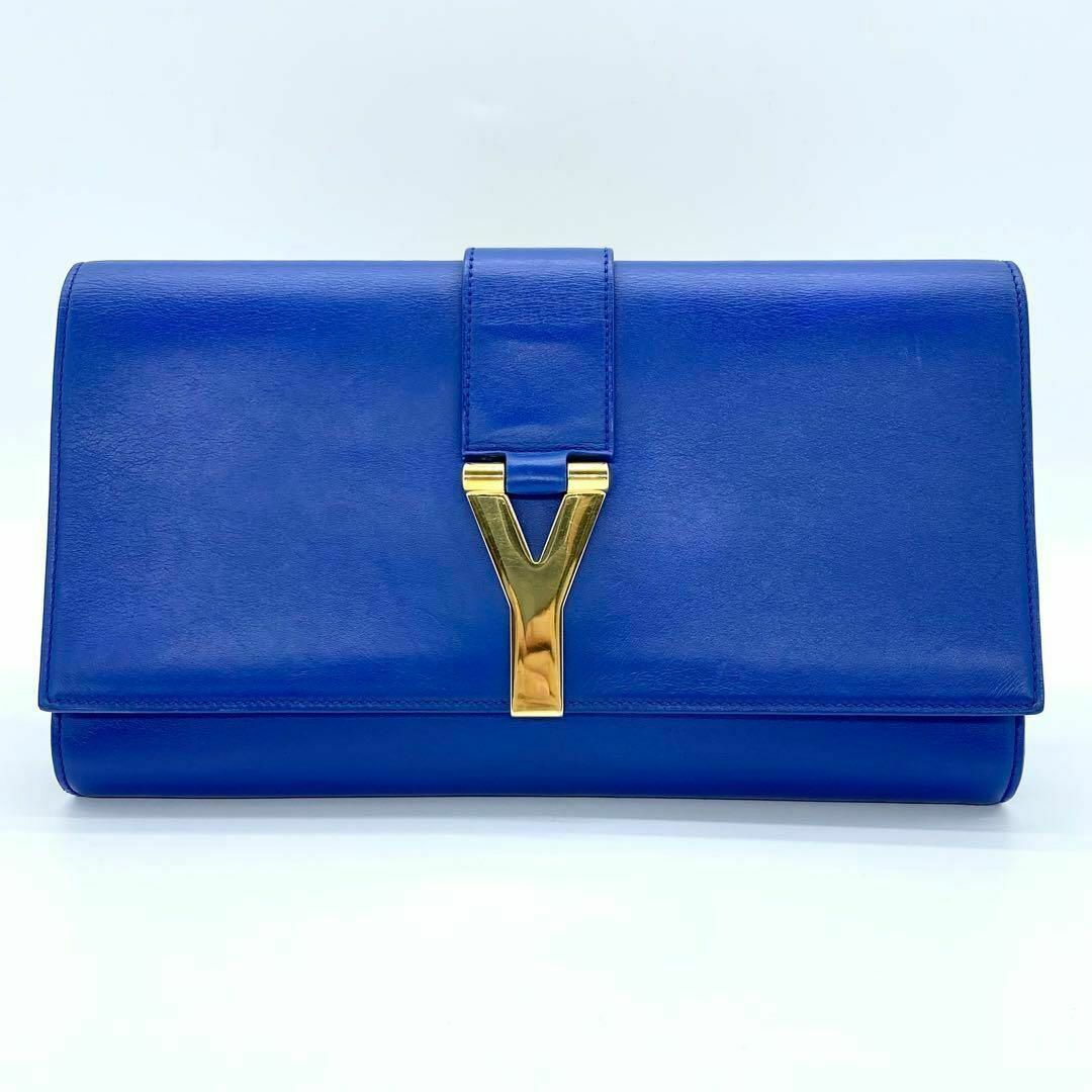 YSL サンローラン クラッチバッグ Yライン ブルー レザー YSL サンローラン クラッチバッグ Yライン ブルー レザー