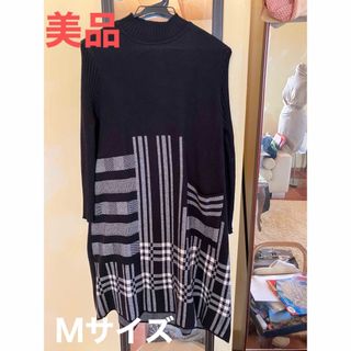 美品タートルネック ニットワンピース 黒とグレー(ひざ丈ワンピース)