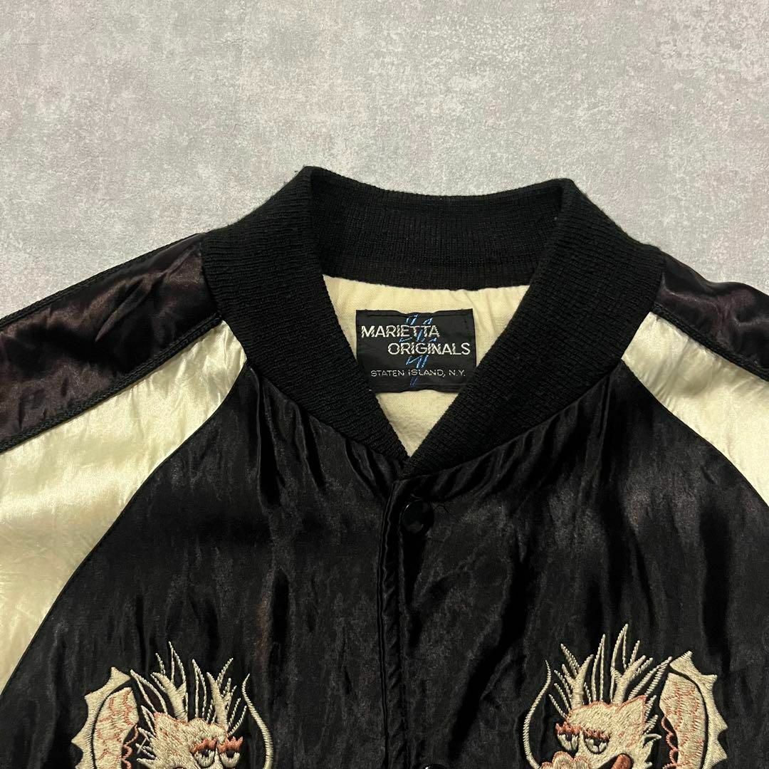 VINTAGE - 70s スカジャン 龍 日本地図 刺繍 ブラック VINTAGE - 70s スカジャン 龍 日本地図 刺繍 ブラック
