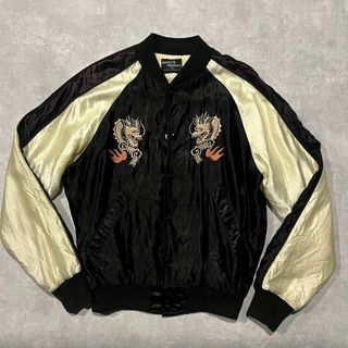 VINTAGE - 70s スカジャン 龍 日本地図 刺繍 ブラック VINTAGE - 70s スカジャン 龍 日本地図 刺繍 ブラック