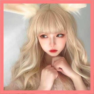 ホワイトブロンド ロング ウィッグ ウェーブ かつら 前髪 コスプレ イメチェン(ロングカール)