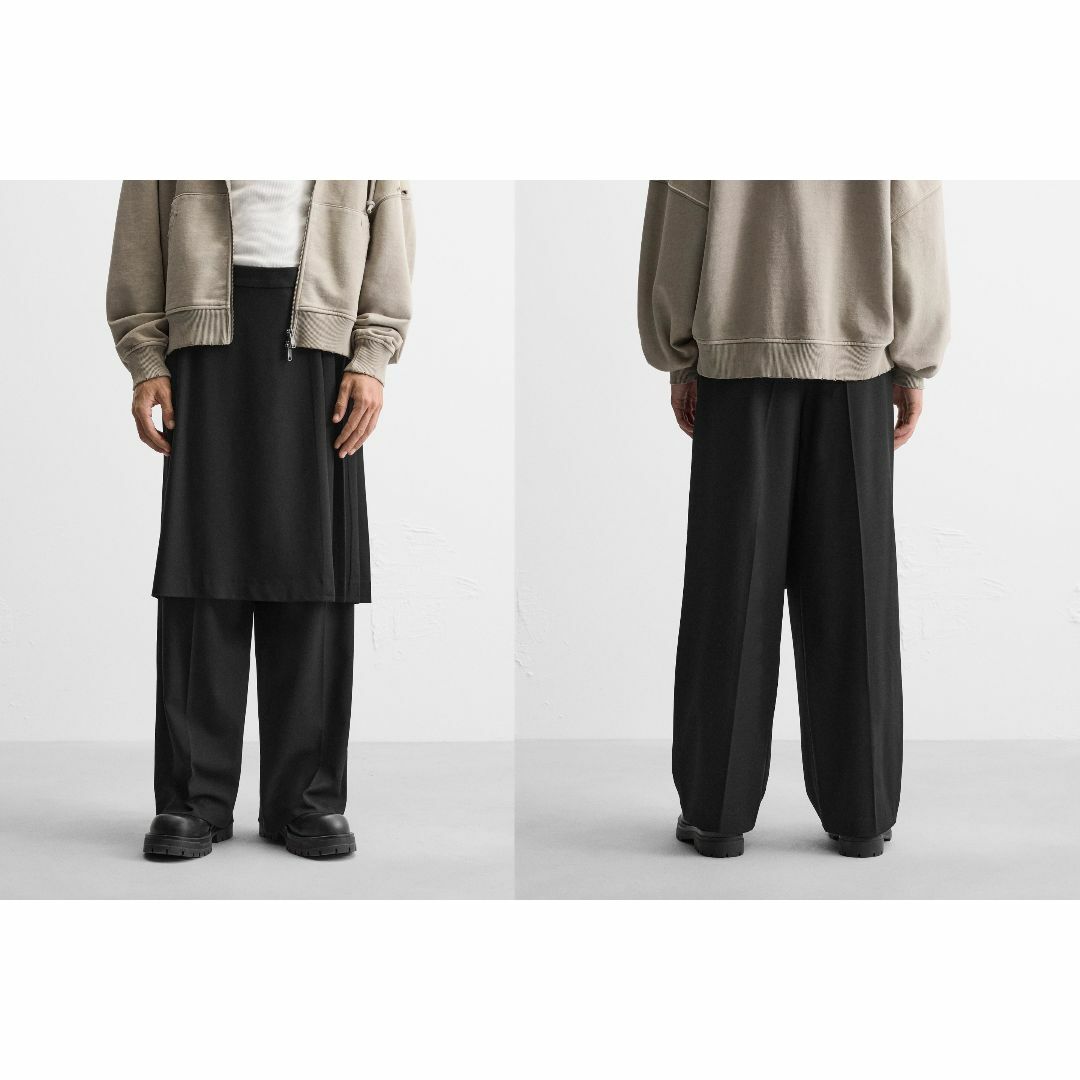 ZARA - ZARA MAN プリーツオーバースカート付 ワイドパンツ 新品 ZARA - ZARA MAN プリーツオーバースカート付 ワイドパンツ 新品