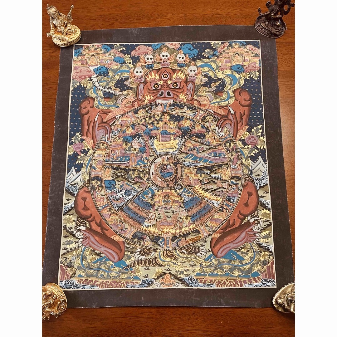 手描き肉筆画 チベット密教 新品 タンカ 曼荼羅 一点物 六道輪廻 D3 手描き肉筆画 チベット密教 新品 タンカ 曼荼羅 一点物 六道輪廻 D3