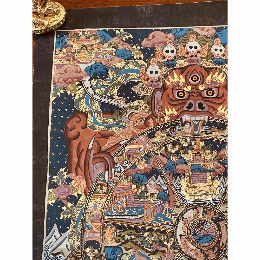 手描き肉筆画 チベット密教 新品 タンカ 曼荼羅 一点物 六道輪廻 D3 手描き肉筆画 チベット密教 新品 タンカ 曼荼羅 一点物 六道輪廻 D3