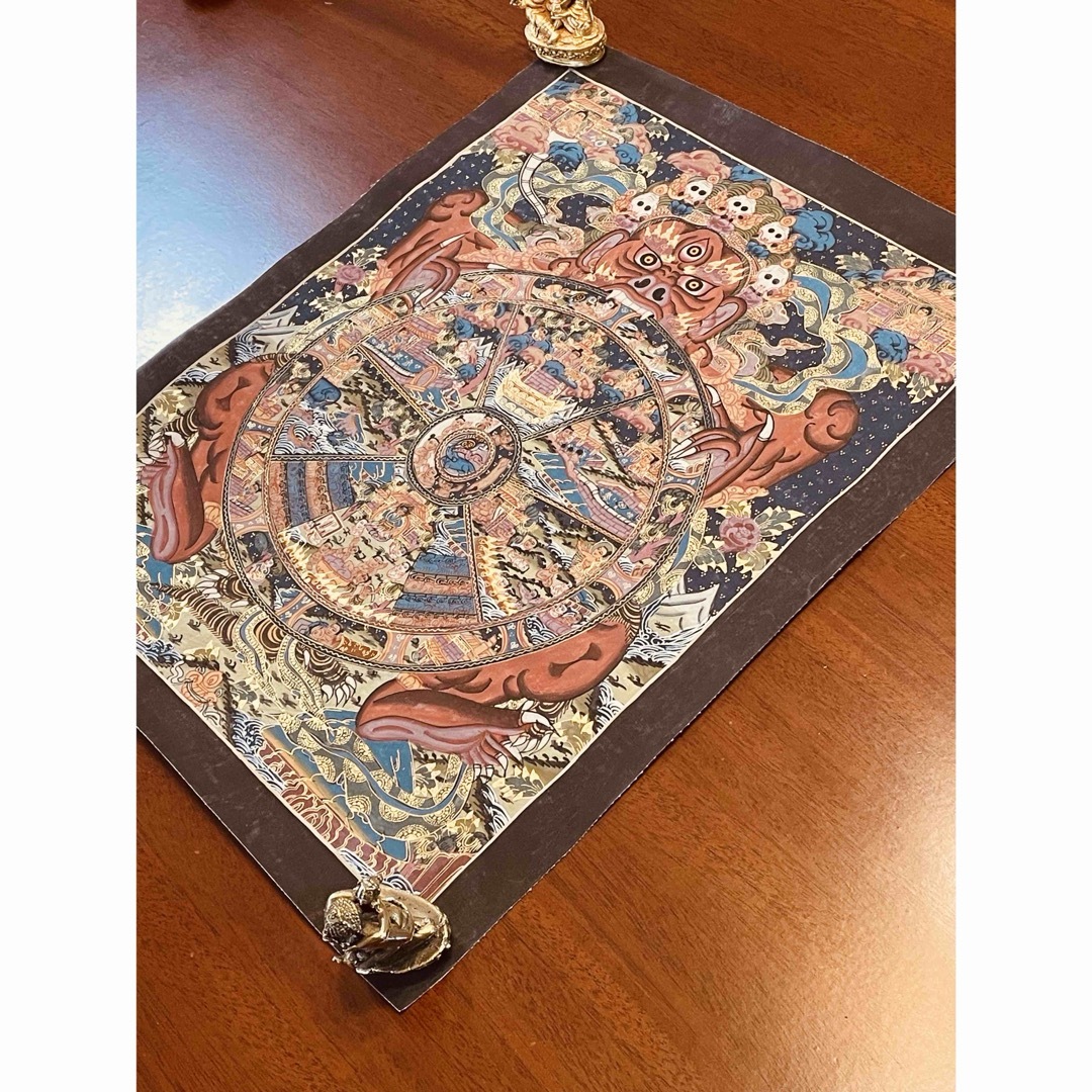 手描き肉筆画 チベット密教 新品 タンカ 曼荼羅 一点物 六道輪廻 D3 手描き肉筆画 チベット密教 新品 タンカ 曼荼羅 一点物 六道輪廻 D3
