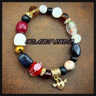 一点もの 天然石 ビーズブレスレット ストリート ハンドメイド フリーサイズ(ブレスレット/バングル)