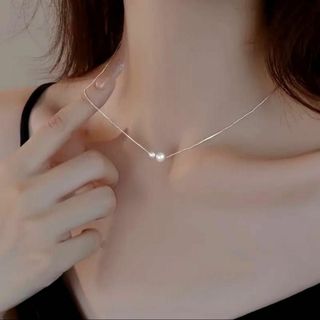 フェイク パールネックレス チタン銅チェーン 高見え 韓国 エレガント(ネックレス)