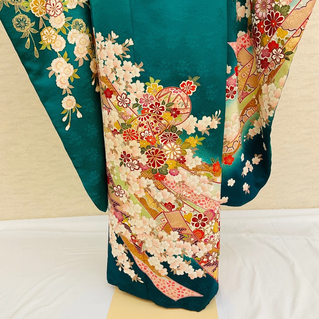 振袖 振袖フルセット グリーン系 緑 熨斗柄 鞠 桜 正絹