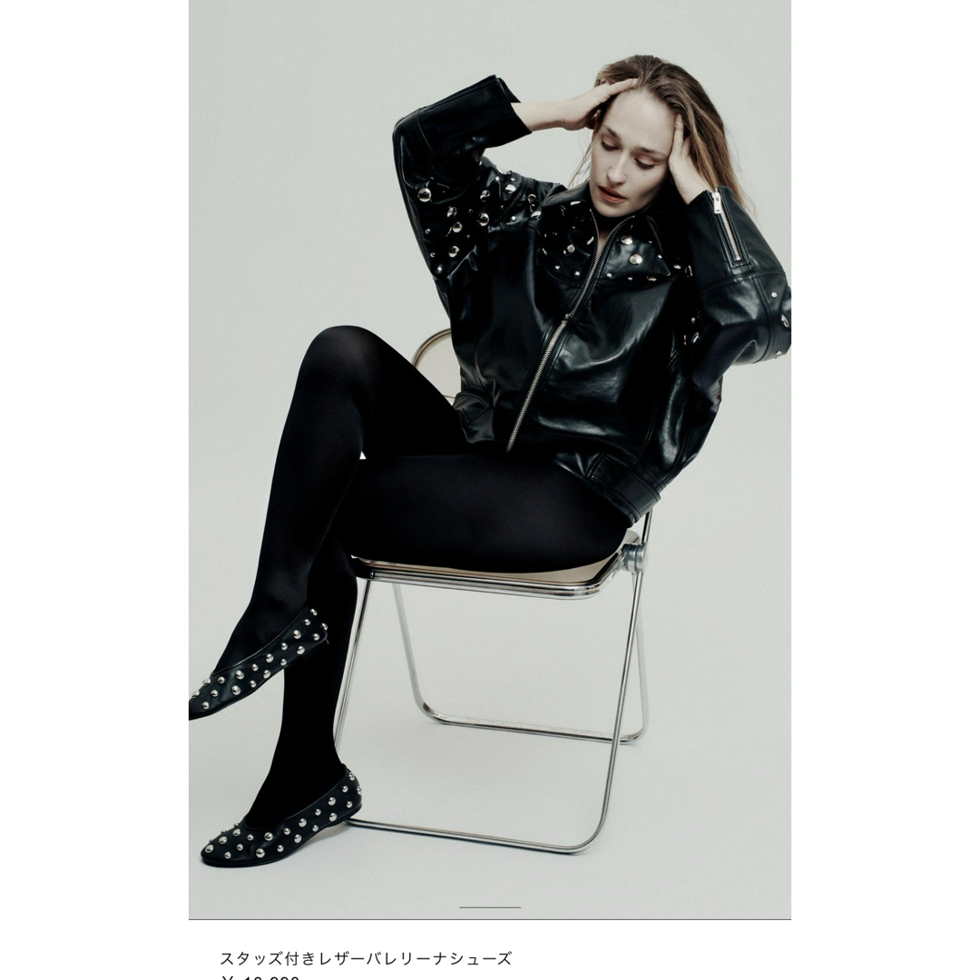 ZARA - ZARA スタッズ付 レザーバレリーナシューズの通販 by ZARA - ZARA スタッズ付 レザーバレリーナシューズの通販 by