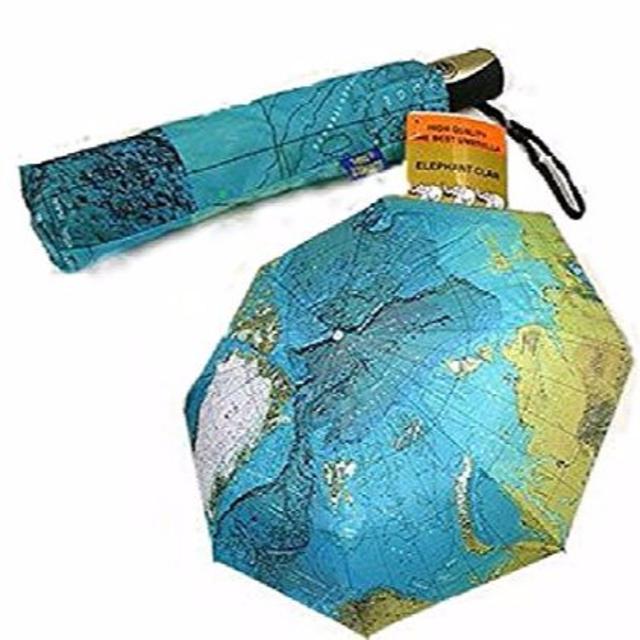 世界地図の柄 きれいな ブルーの ワンタッチ 折りたたみ傘 晴雨兼用 レディースのファッション小物(傘)の商品写真