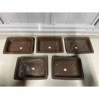 盆栽鉢　長方　鳥泥　5点セット　松盆栽　寄せ植え　多肉植物　花　盆栽　鉢　植木鉢(その他)