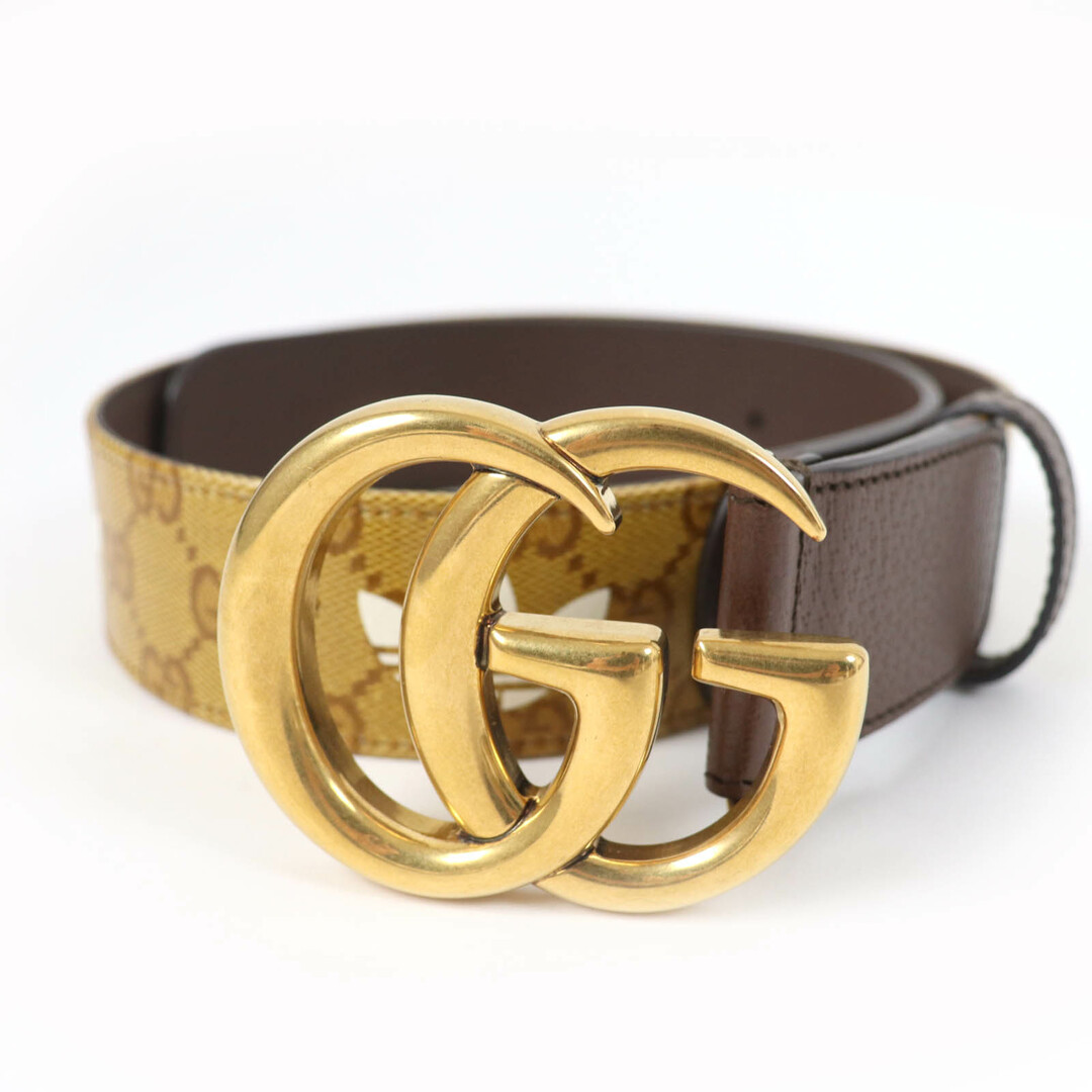未使用品☆GUCCI×adidas  グッチ×アディダス 406831 GGマーモント レザー ベルト ブラウン ゴールド金具 65・26 保存袋付き イタリア製 レディース