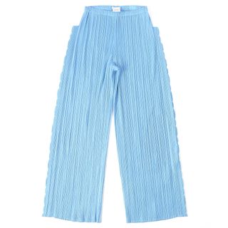 美品△PLEATS PLEASE プリーツプリーズ イッセイミヤケ PP51-JF694 サイドデザイン ロング パンツ ライトブルー 1 日本製 正規品 レディース(その他)