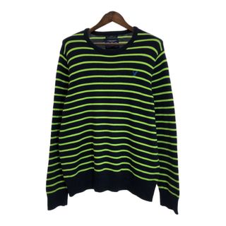 アメリカンイーグル(American Eagle)のAmerican Eagle アメリカンイーグル ローゲージ コットンニット セーター ボーダー ネイビー (メンズ XL) 中古 古着 T0711(ニット/セーター)
