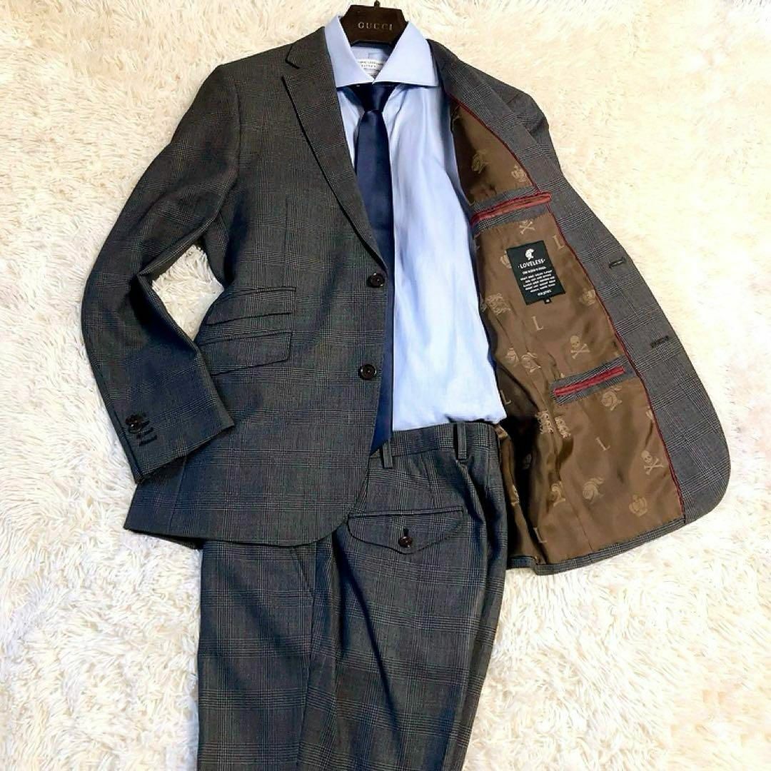 希少裏地モノグラム】LOVELESS スーツ グレンチェック 48 超美品 希少裏地モノグラム】LOVELESS スーツ グレンチェック 48 超美品