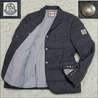 モンクレール(MONCLER)の美品 M モンクレールガムブルー ダウンジャケット 2 グレー 銀ボタン(テーラードジャケット)