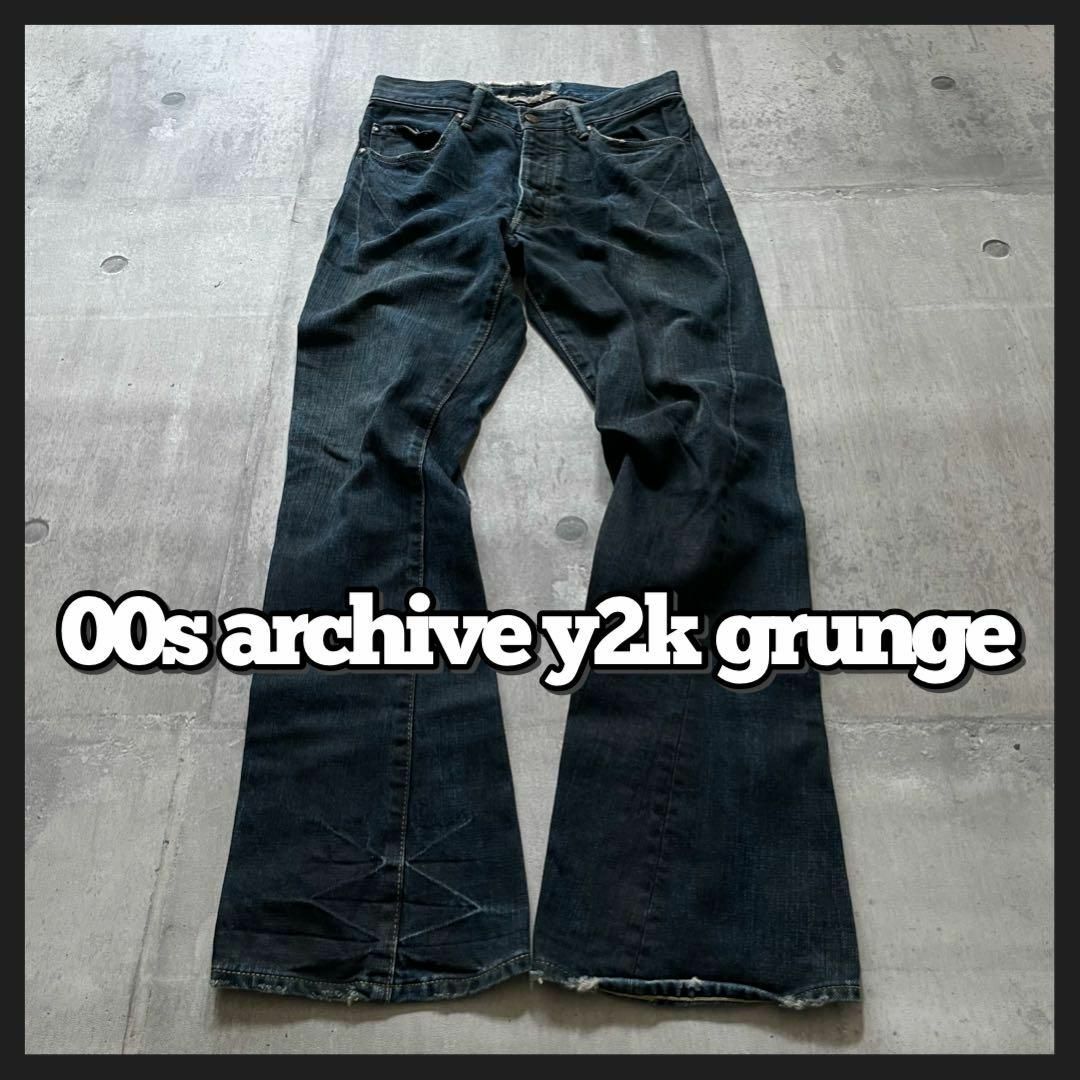 y2k グランジ コーティング フレアデニムパンツ フェード 00s y2k グランジ コーティング フレアデニムパンツ フェード 00s