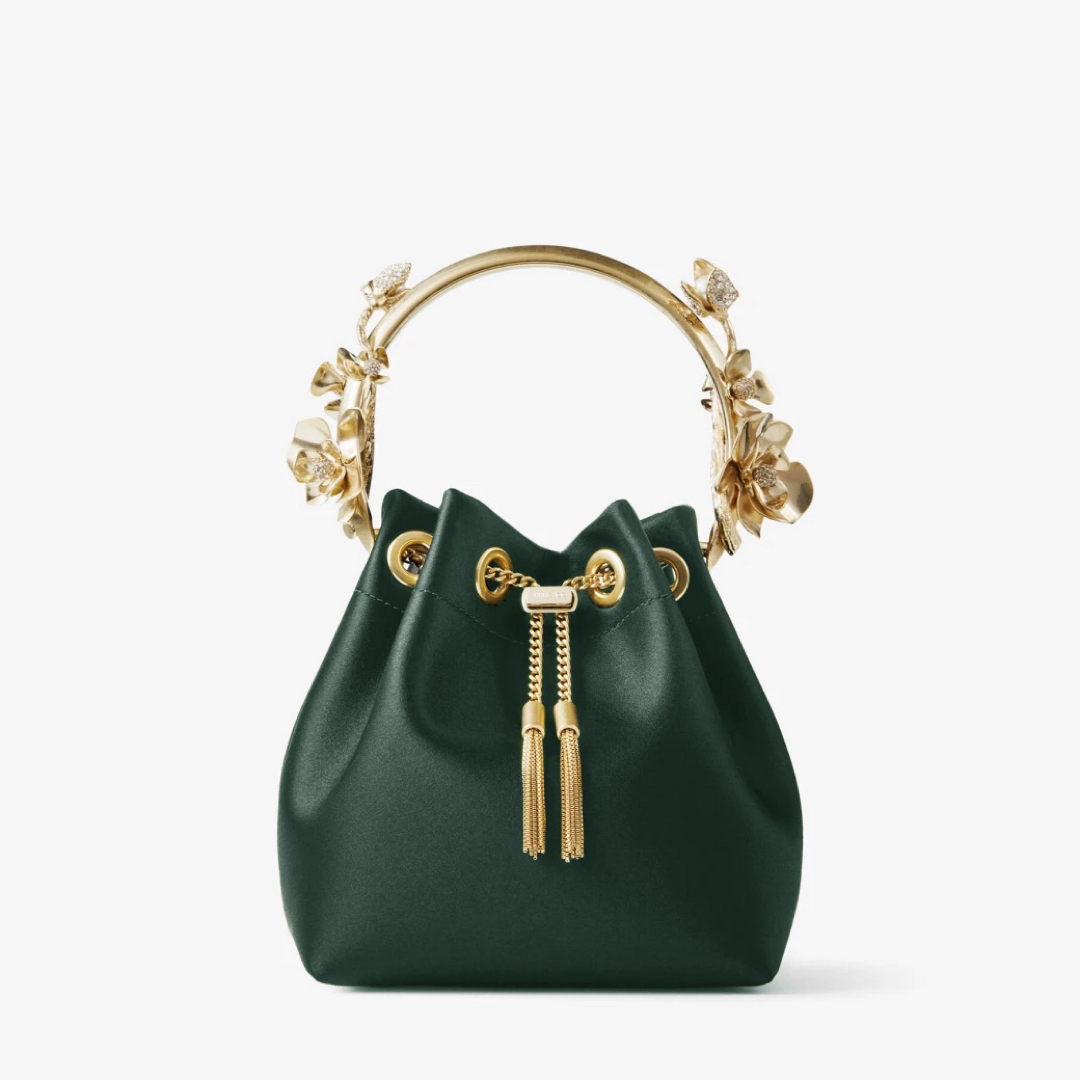JIMMY CHOO - ジミーチュウ メタルフラワー付き green サテン JIMMY CHOO - ジミーチュウ メタルフラワー付き green サテン