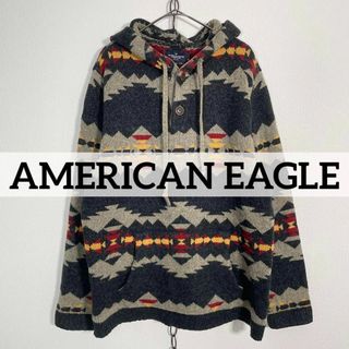 アメリカンイーグル(American Eagle)の00s AMERICAN EAGLE ネイティブ ニットパーカー オルテガ柄(ニット/セーター)