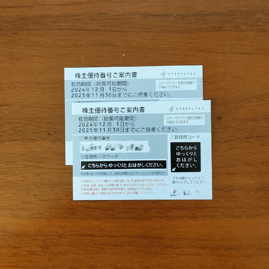 SFJ(エスエフジェイ)のスターフライヤー株主優待券2枚 チケットの乗車券/交通券(航空券)の商品写真