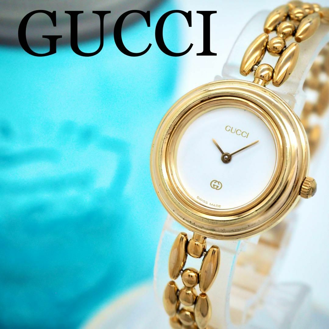 395 GUCCI チェンジベゼル レディース腕時計 ゴールド ホワイト 395 GUCCI チェンジベゼル レディース腕時計 ゴールド ホワイト