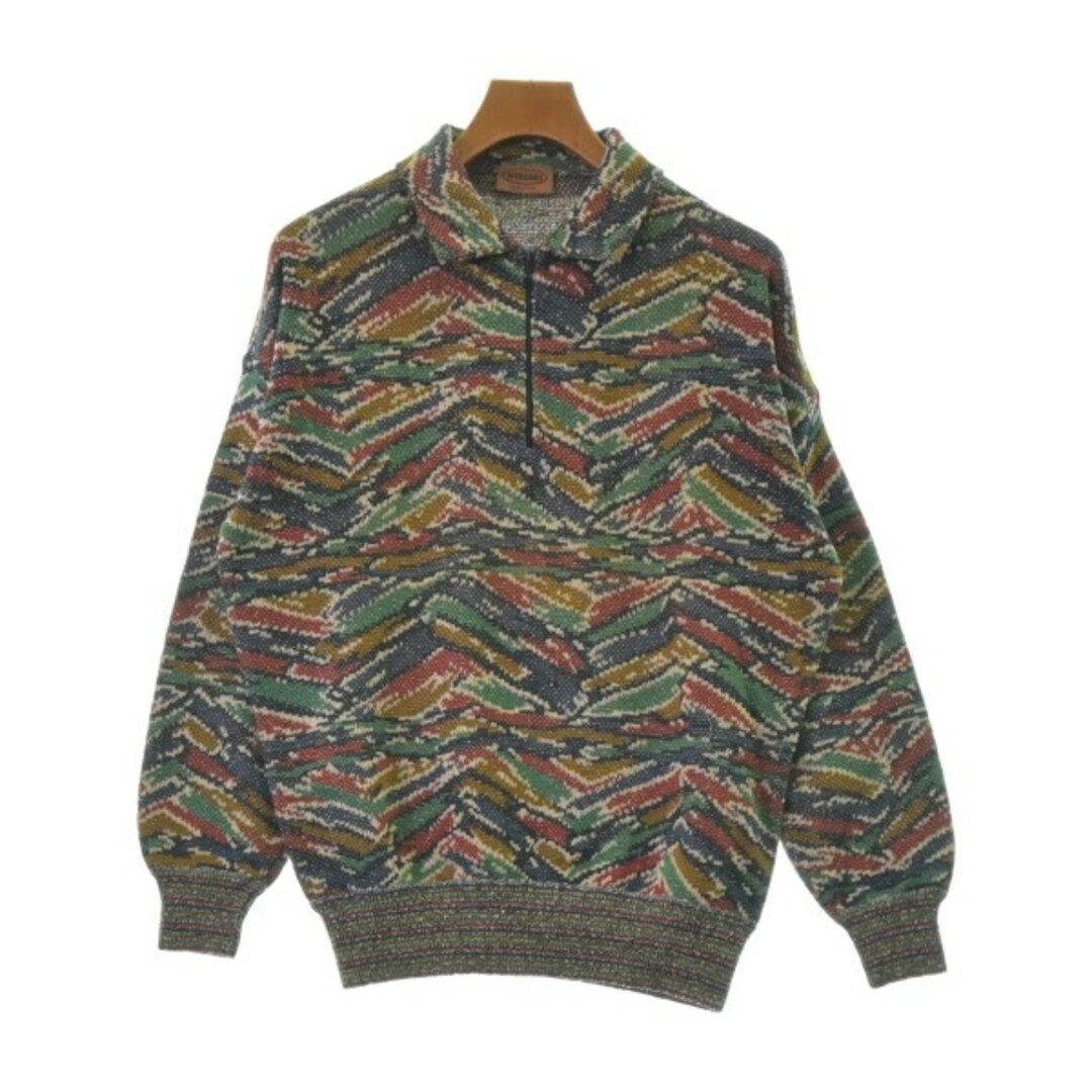 MISSONI クルーネック 長袖セーター リーフ柄 総柄 モヘヤ ウール XL MISSONI ミッソーニ ニット・セーター -(L位) 緑x紺x赤系等(総柄) 【