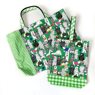 レッスンバッグと上履き入れのセット　くま柄B(バッグ/レッスンバッグ)