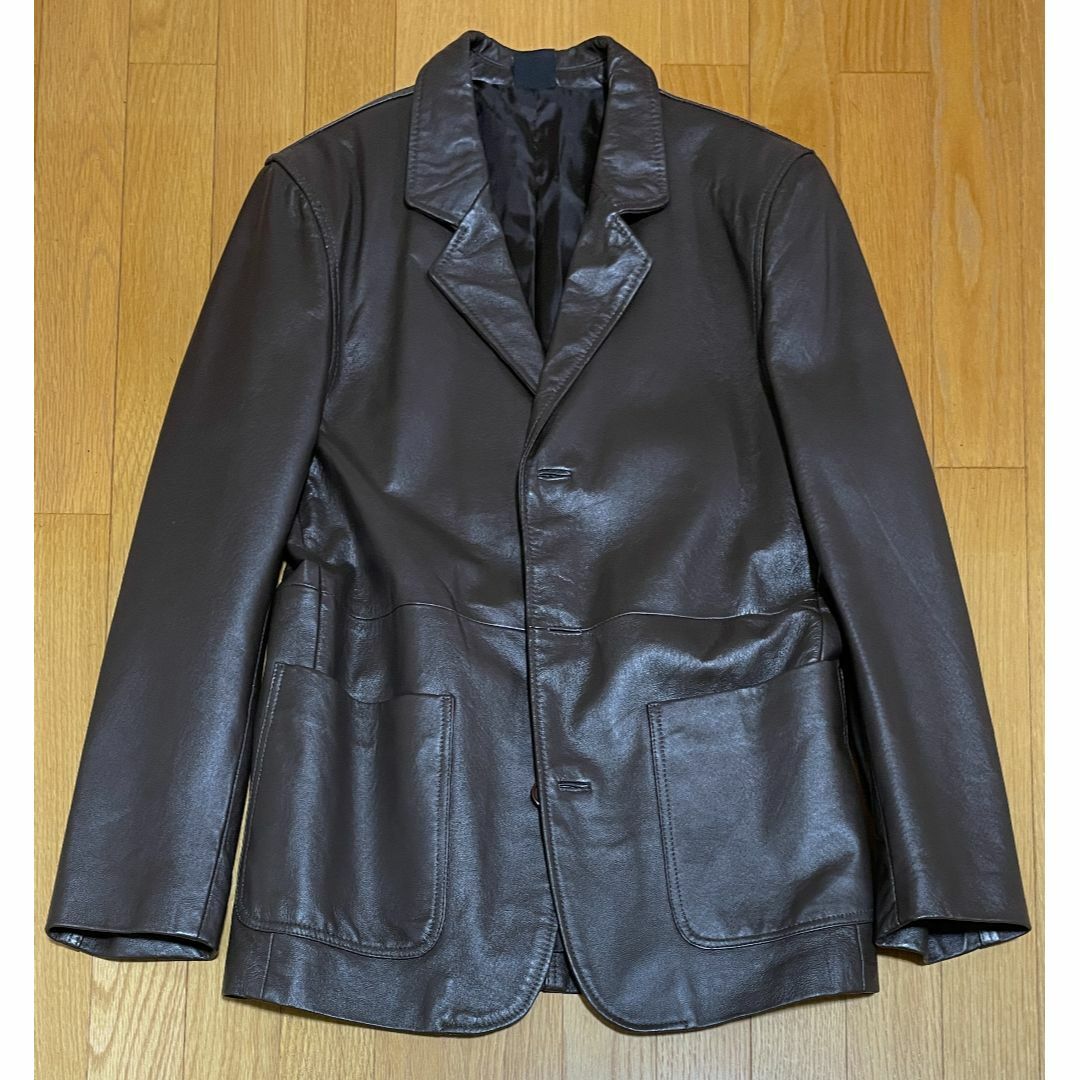 豚革レザーコートジャケット　サイズＭ　ダークブラウン　美品 メンズのジャケット/アウター(レザージャケット)の商品写真