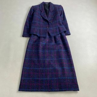 ヴィンテージ　スーツ　ツイード　チェック柄　奇抜カラー　紫　ウール　レディース(スーツ)