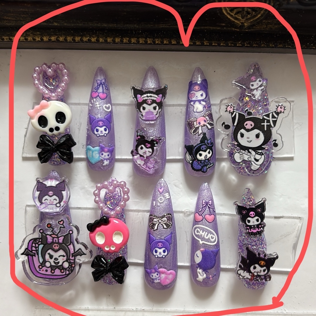 nail No.449 キッズネイル クロミちゃん パープル 紫 推しキャラ コスメ/美容のネイル(つけ爪/ネイルチップ)の商品写真