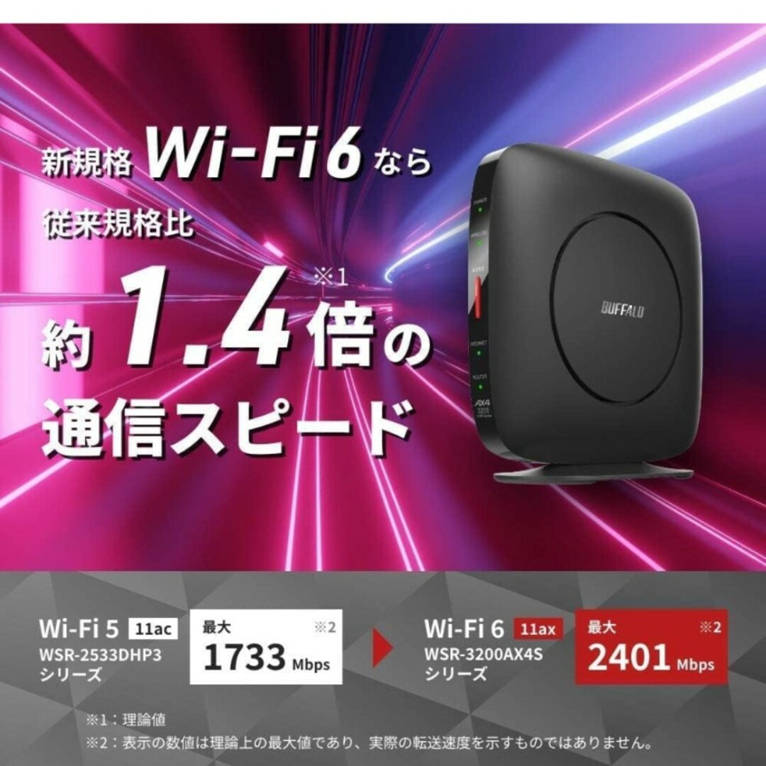無線LAN親機　バッファロー　ルーター　WSR3200A/NBK スマホ/家電/カメラのPC/タブレット(PC周辺機器)の商品写真