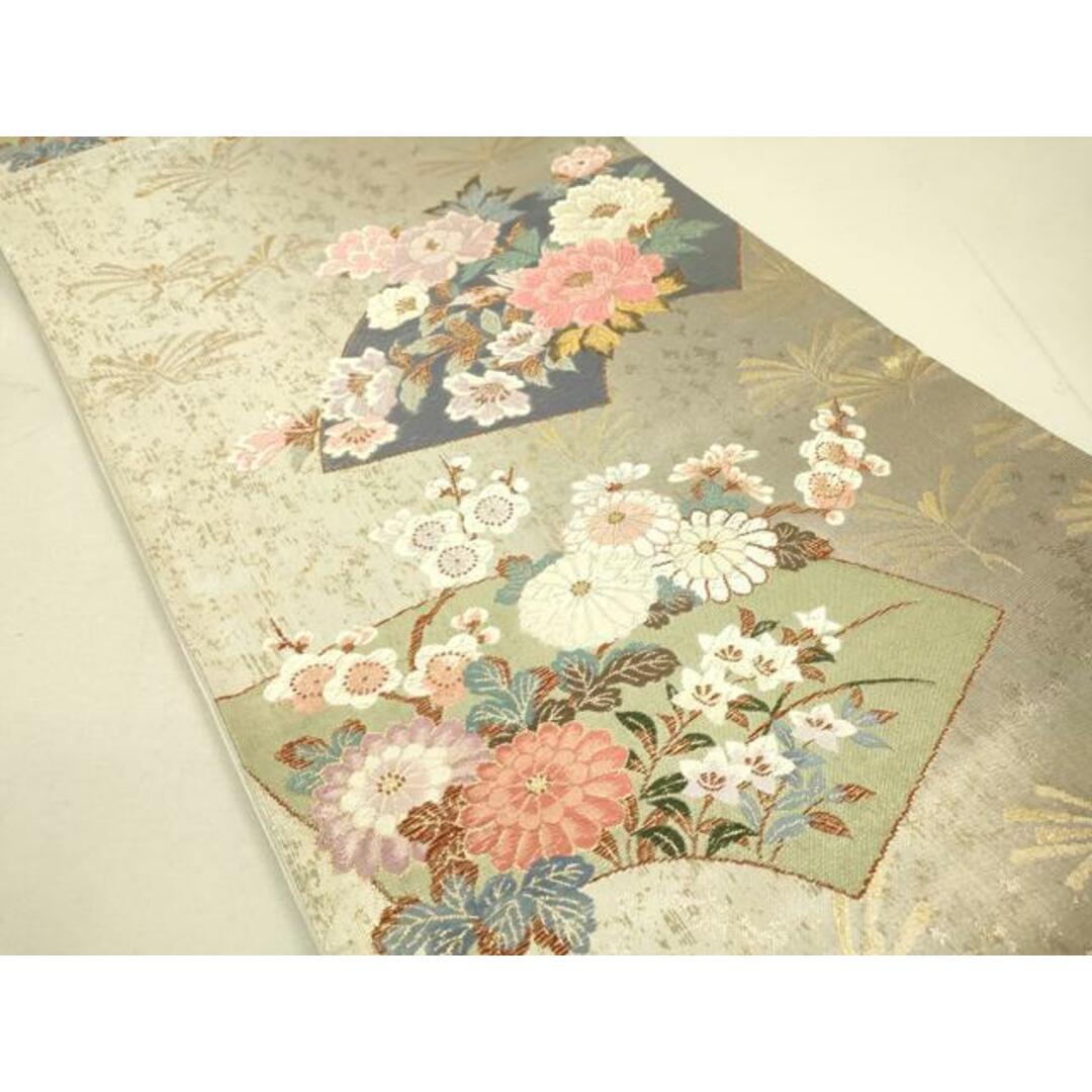 袋帯 美品 名品 まざり 立涌 草花 刺繍 箔 濃紺 六通 正絹 【中古】 袋帯 美品 名品 まざり 立涌 草花 刺繍 箔 濃紺 六通 正絹 【中古】