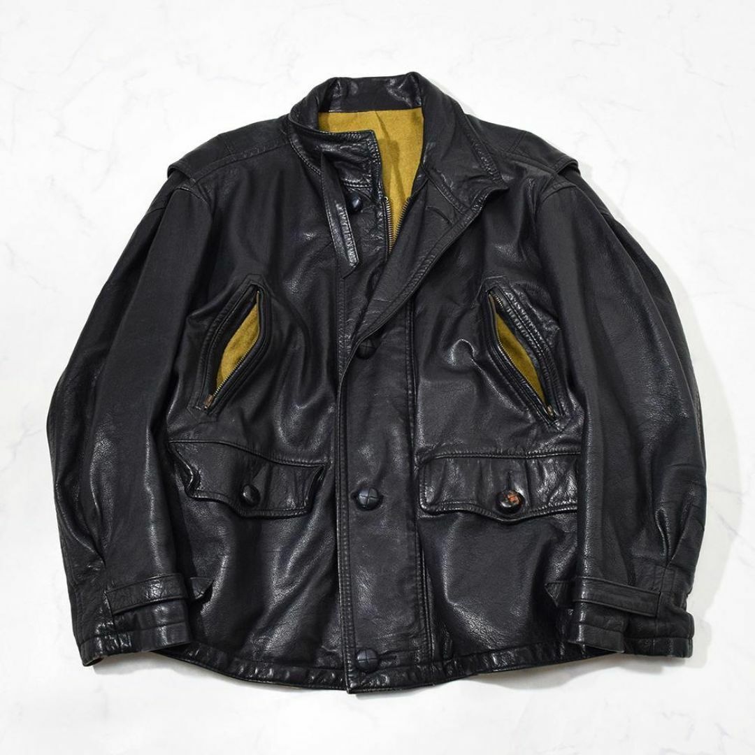 80s vintage フランス製 ヴィンテージ レザーブルゾン 黒 古着 80s vintage フランス製 ヴィンテージ レザーブルゾン 黒 古着