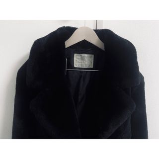ダークグレー ファーボタン付きロングコート(毛皮/ファーコート)