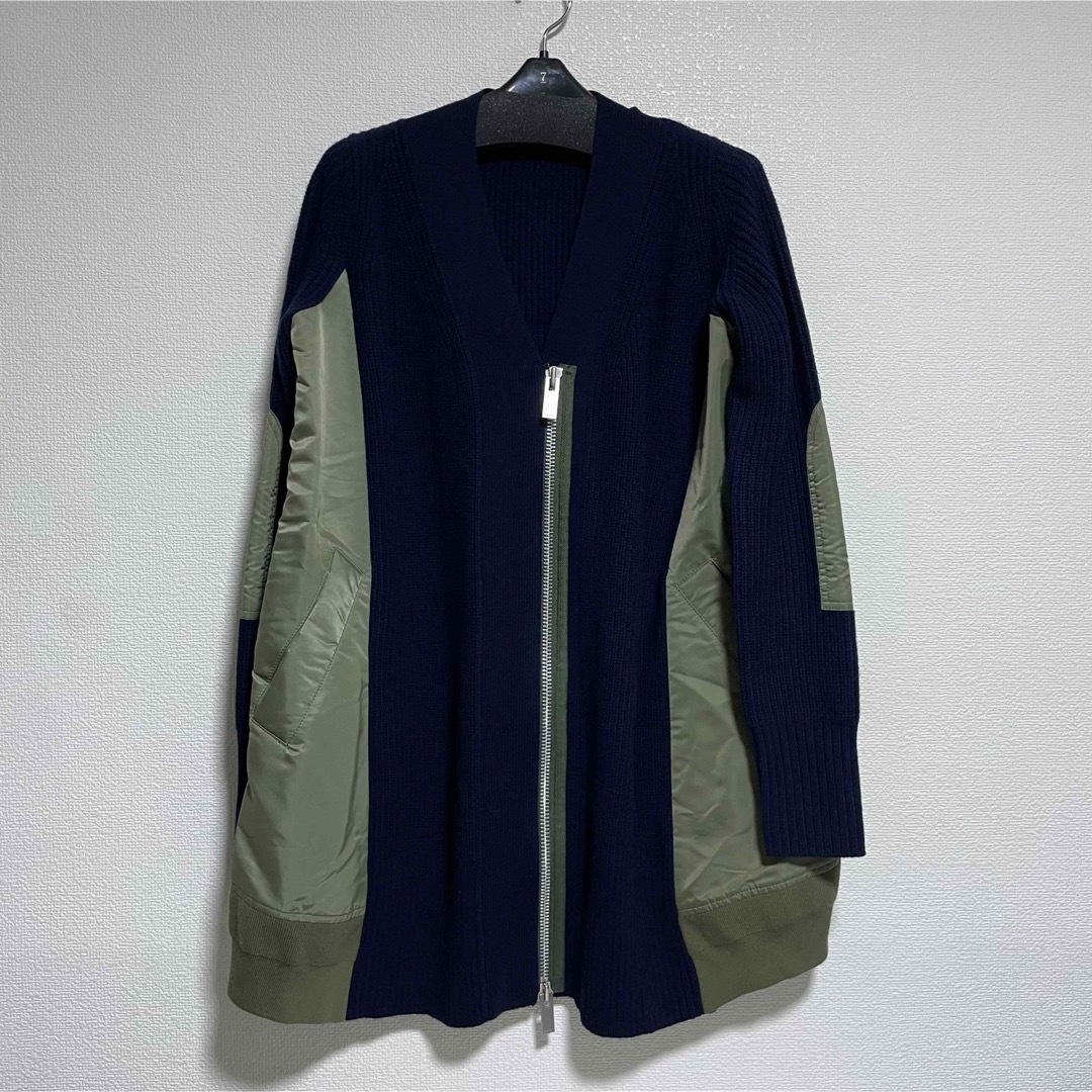 100％本物保証！ 21AW ネイビー コート MA-1切替ニットカーディガン サカイ sacai トップス